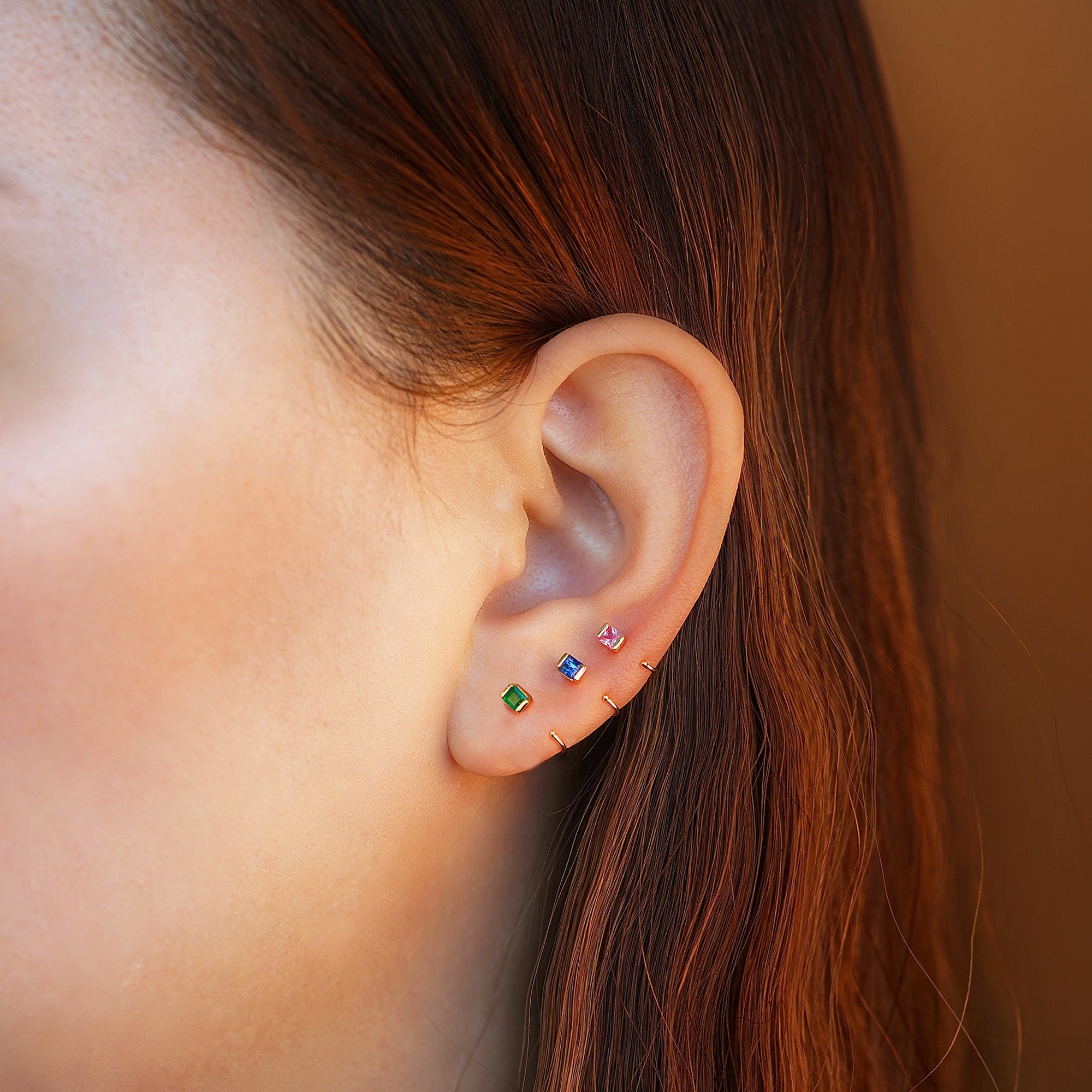 Square Pink Sapphire Ear Hook