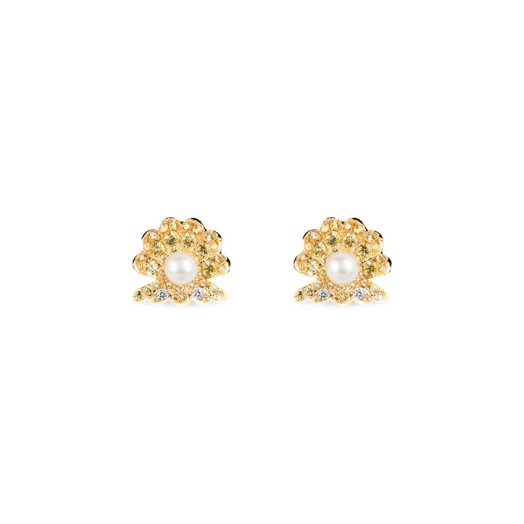 Lemon Sapphire Seashell Stud Earring ikku Fine Jewellery