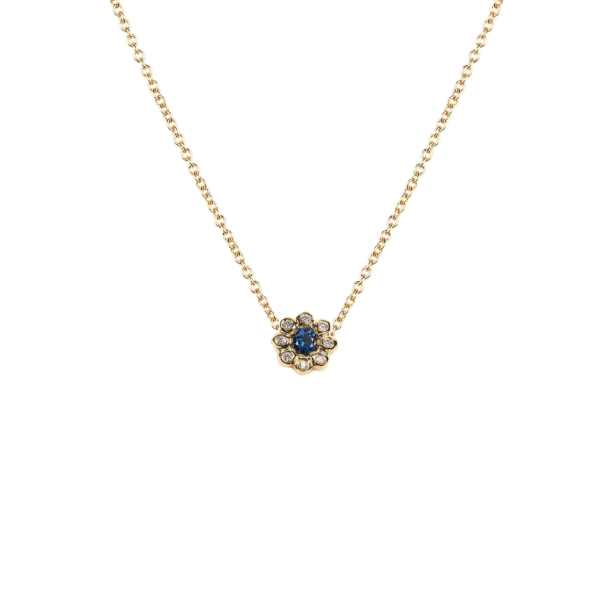 Blue Sapphire Diamond Flower Necklace