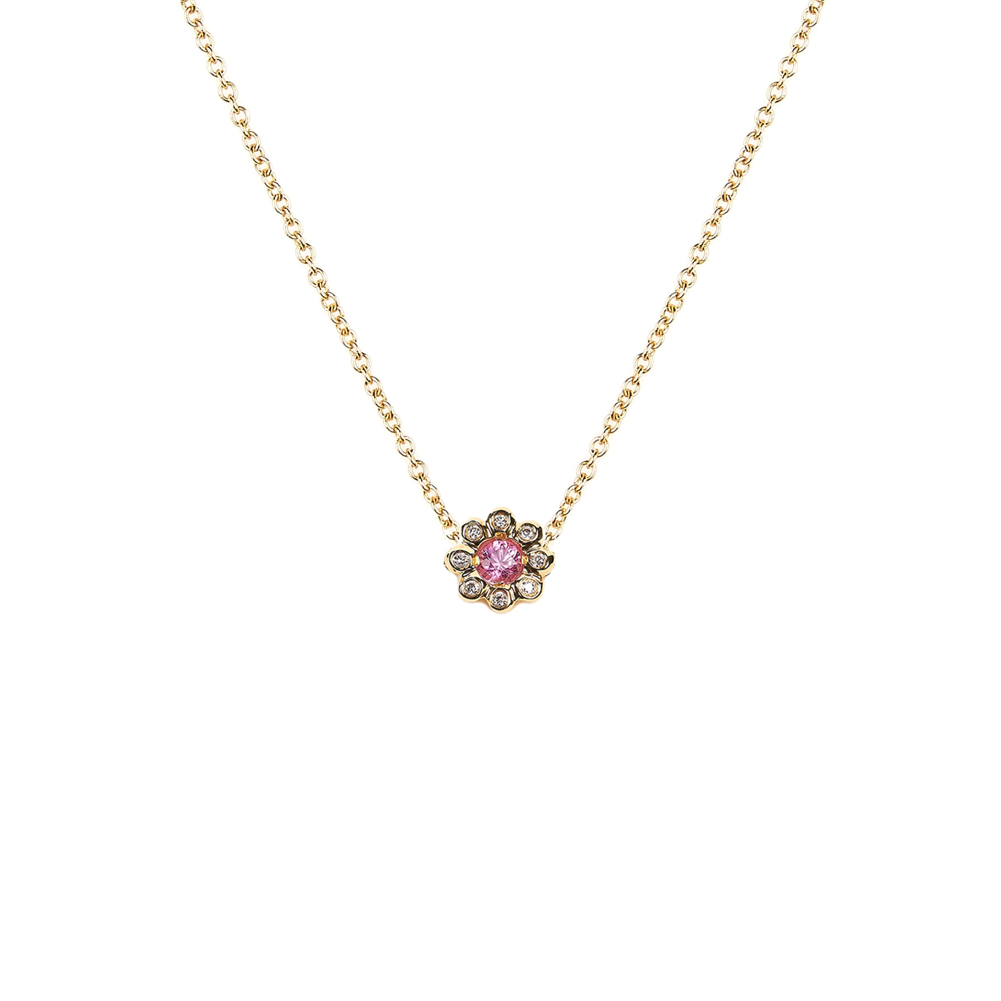 Pink Sapphire Diamond Flower Necklace