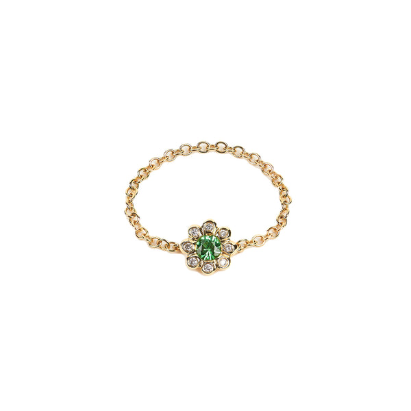 Green Garnet Diamond Flower Ring