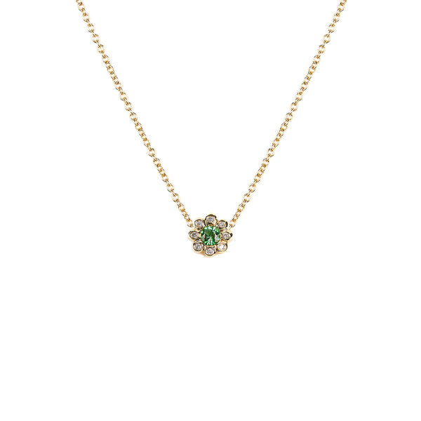 Green Garnet Diamond Flower Pendant