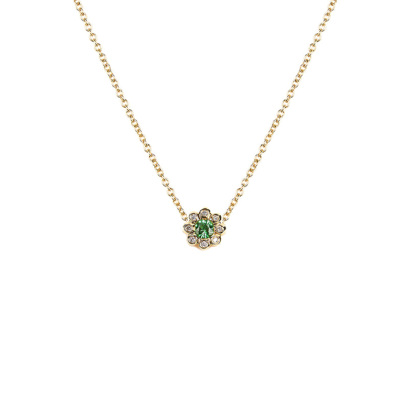 Green Garnet Diamond Flower Pendant