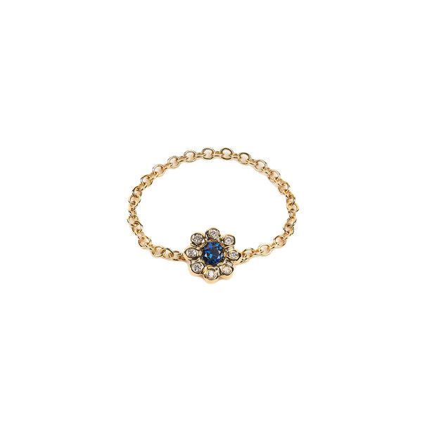 Blue Sapphire Diamond Flower Ring