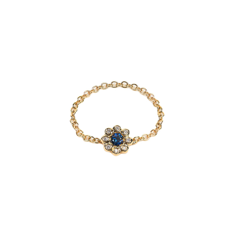 Blue Sapphire Diamond Flower Ring