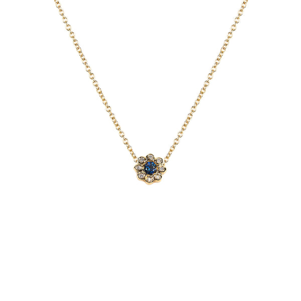 Blue Sapphire Diamond Flower Necklace