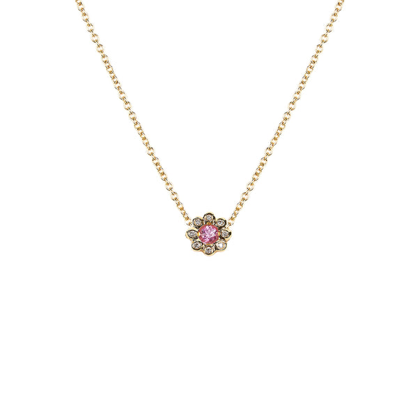 Pink Sapphire Diamond Flower Necklace