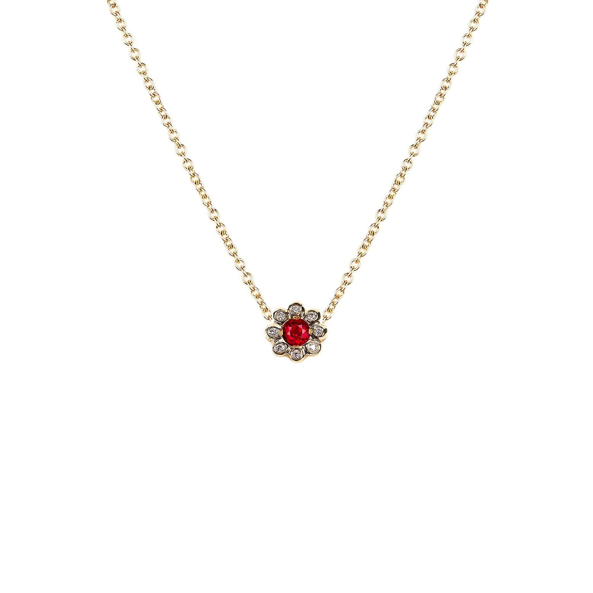 Ruby Diamond Flower Necklace