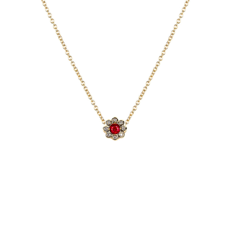 Ruby Diamond Flower Necklace