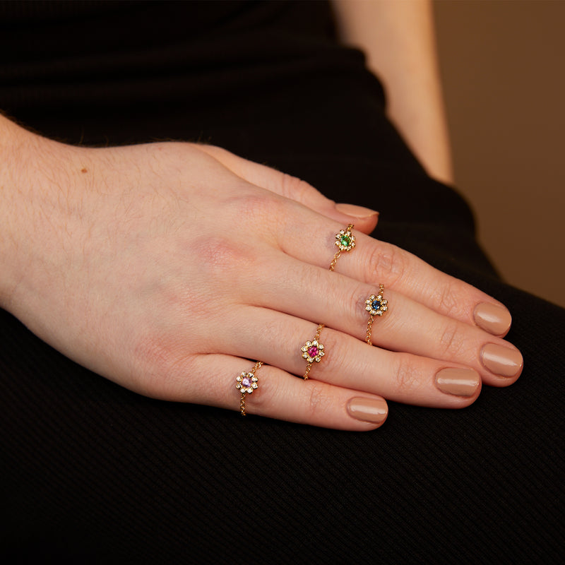 Blue Sapphire Diamond Flower Ring